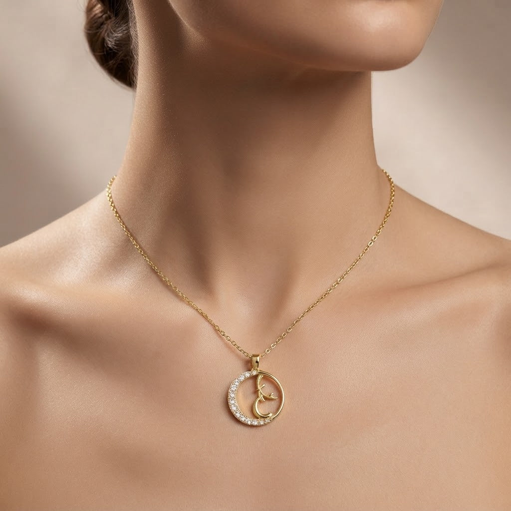 Gold Crescent Moon Antler Pendant Necklace