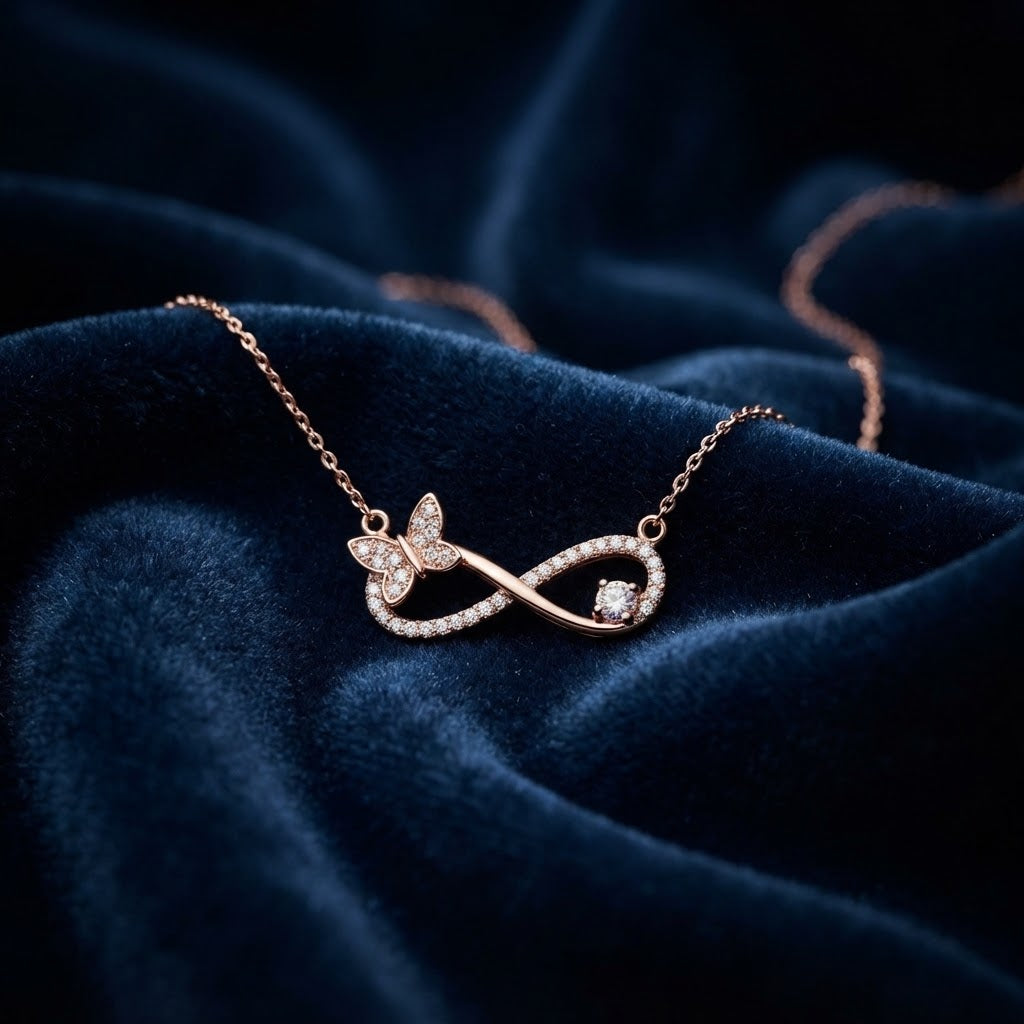 Rose Gold Infinity Butterfly Necklace