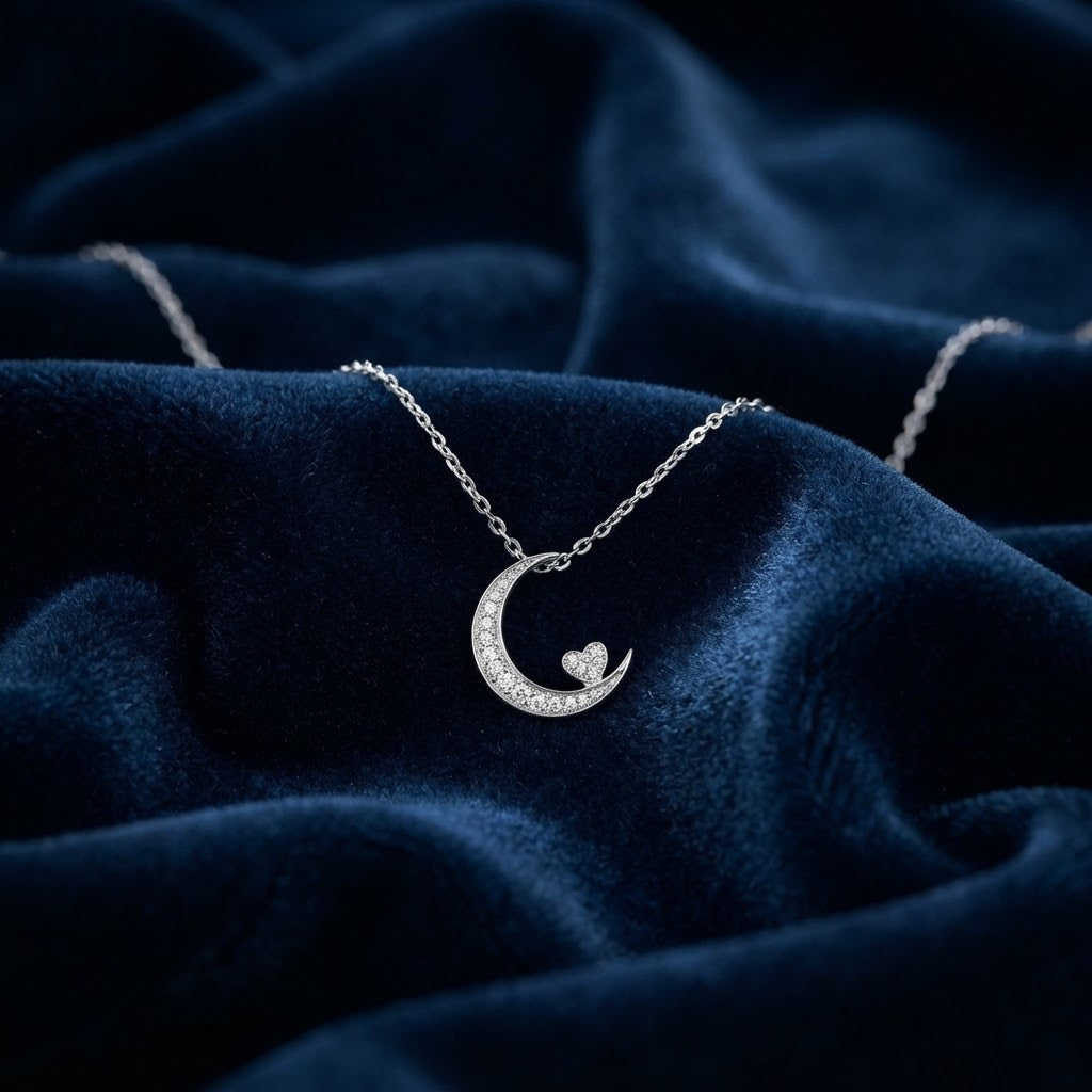 Crescent Moon Heart Pendant Necklace