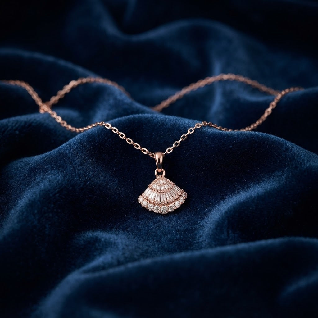 Rose Gold Seashell Baguette Pendant Necklace