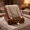 Enamel Heart Necklace & Stud Earrings Set