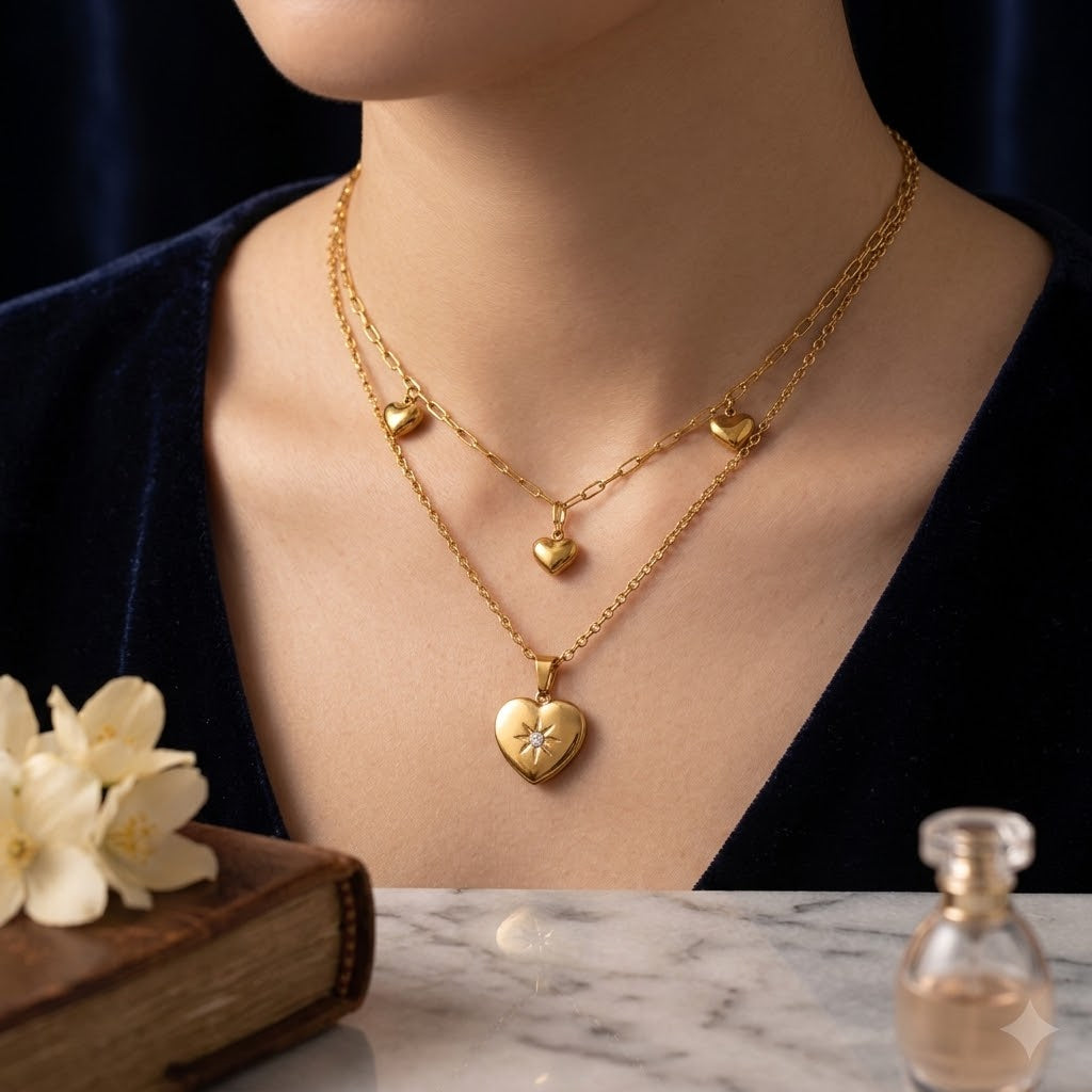 Layered Star Heart Necklace Set
