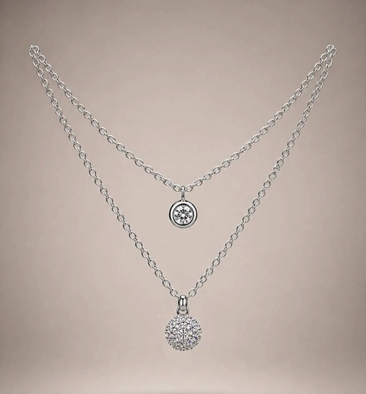Solitaire & Pavé Ball Layered Necklace Set