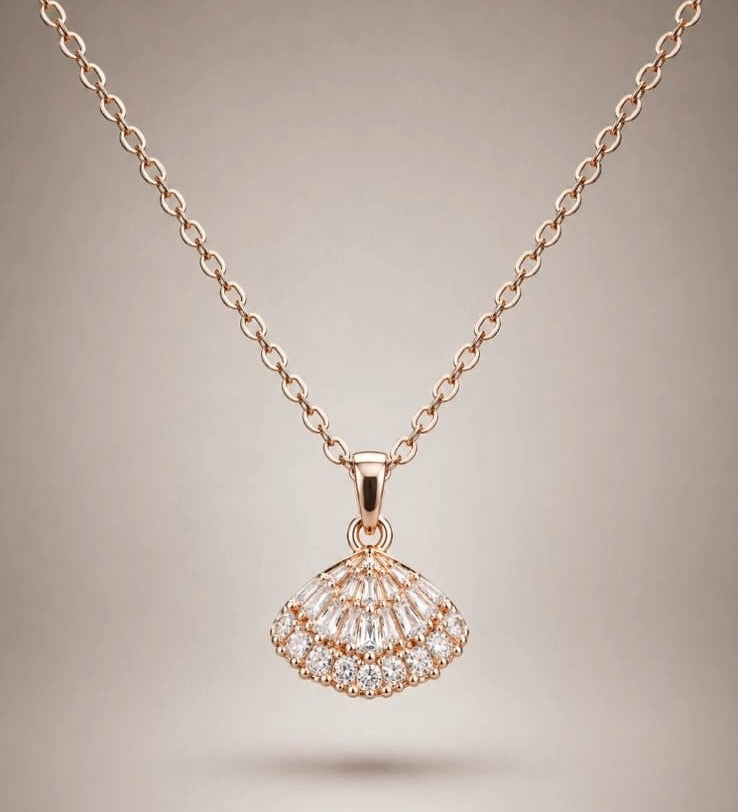 Rose Gold Seashell Baguette Pendant Necklace