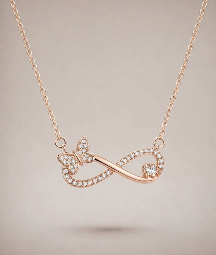 Rose Gold Infinity Butterfly Necklace