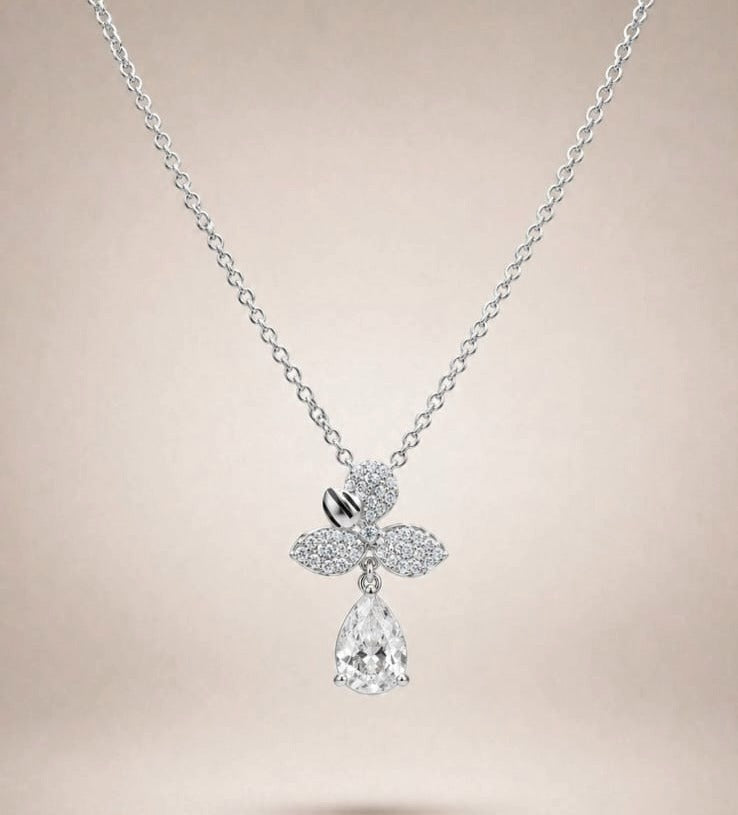 Floral Pear Drop Pavé Pendant Necklace