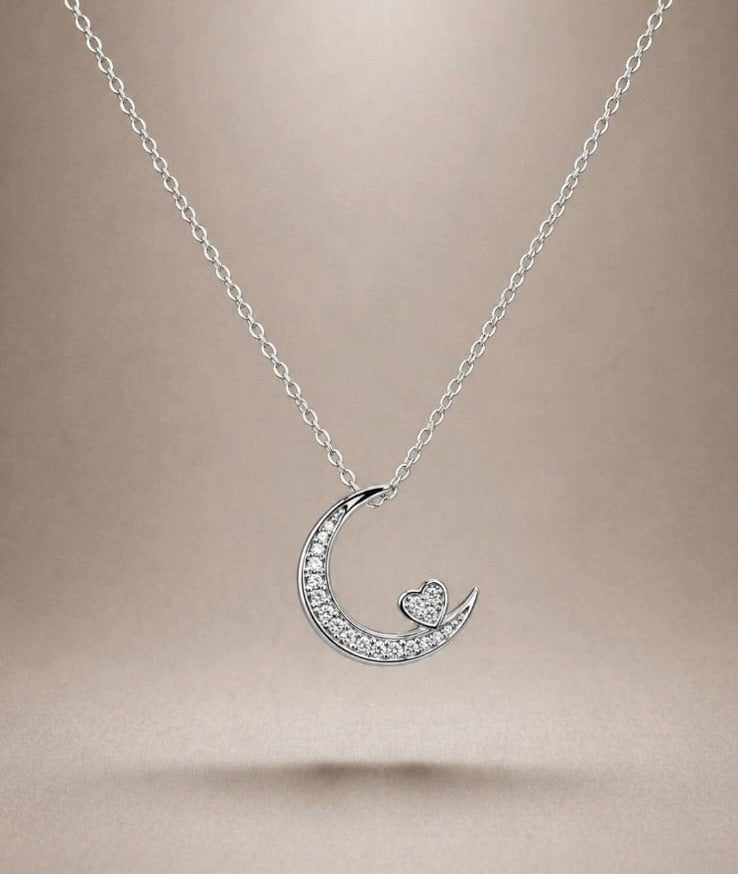Crescent Moon Heart Pendant Necklace