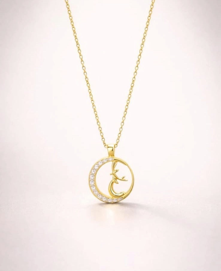 Gold Crescent Moon Antler Pendant Necklace