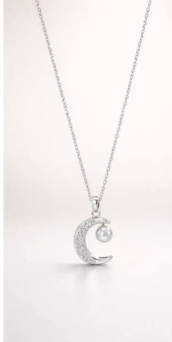 Crescent Moon Pearl Pendant Necklace