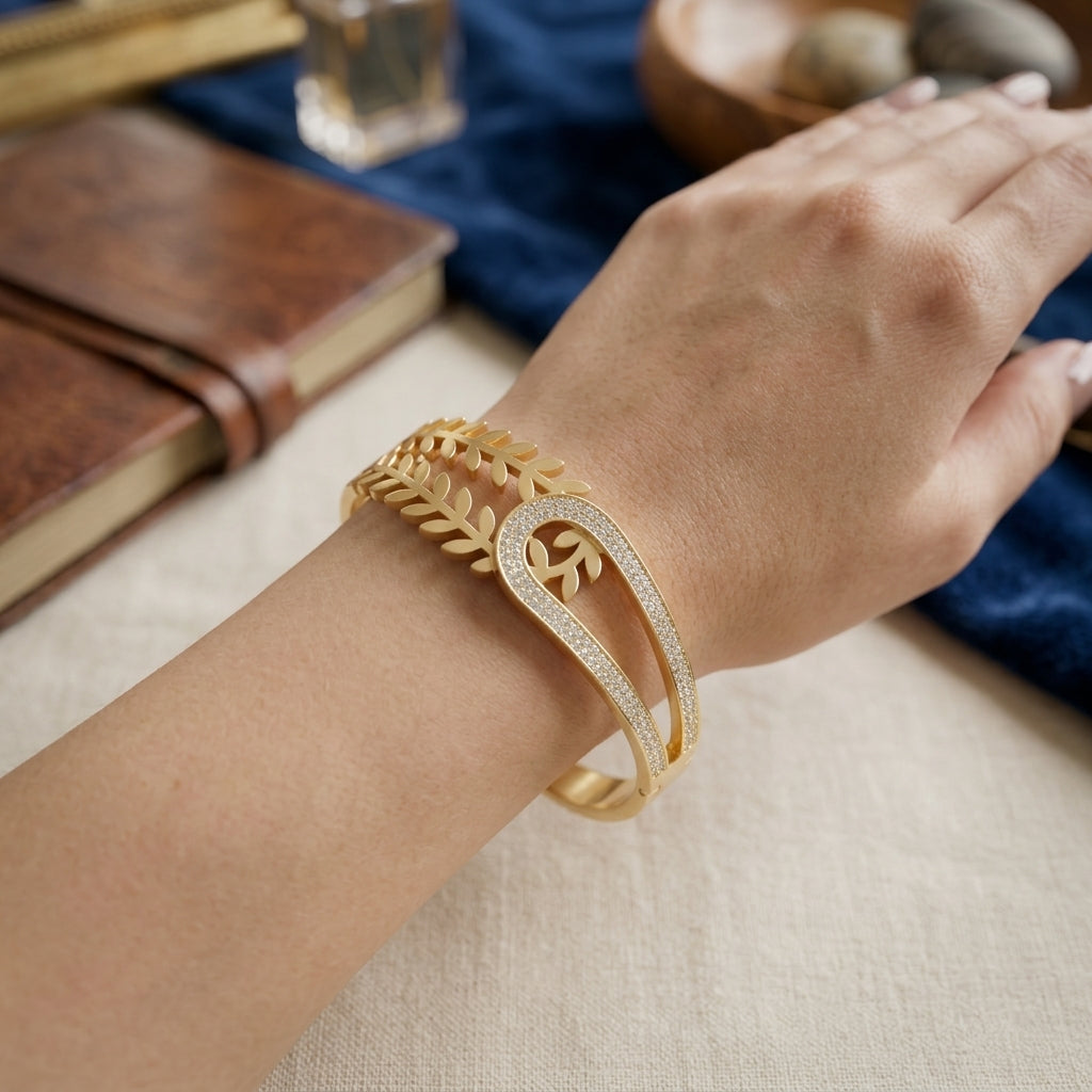 Fern Leaf Pavé Bangle
