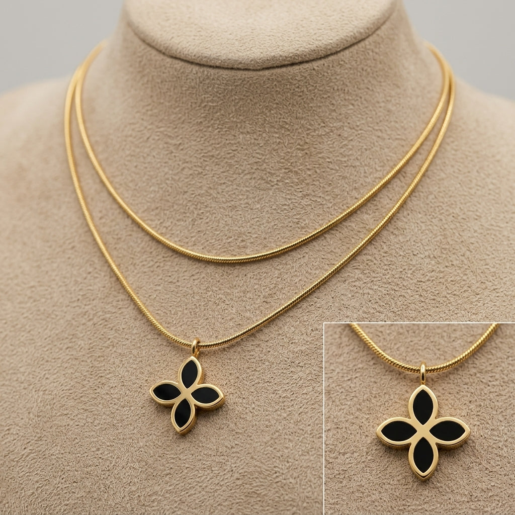 Noir Quatrefoil Necklace