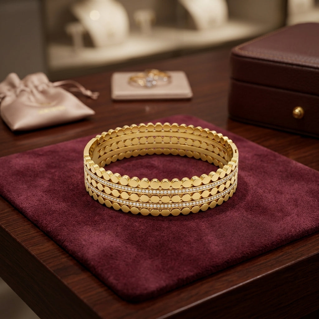 Aura Layered Dot Gold Bangle