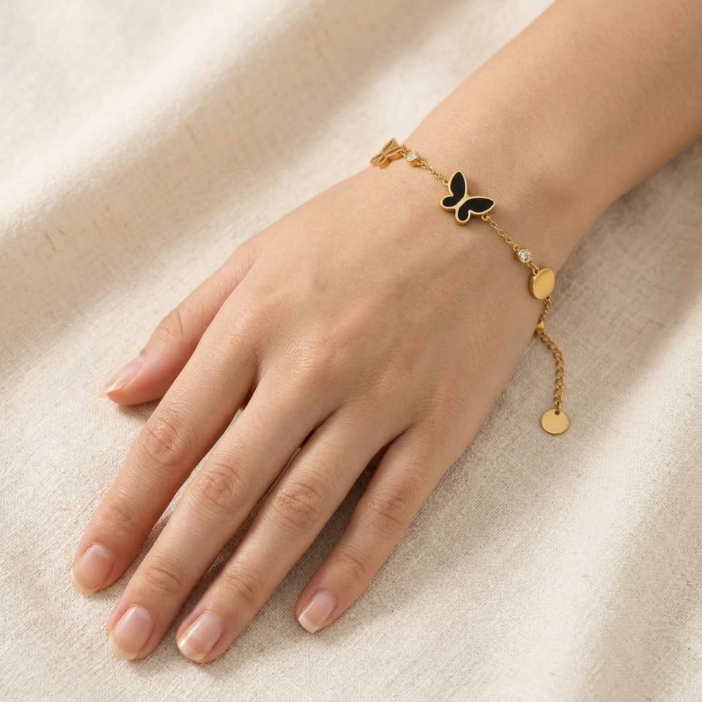 Noir Butterfly & Disc Bracelet