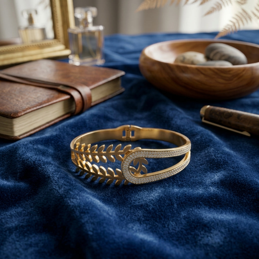 Fern Leaf Pavé Bangle