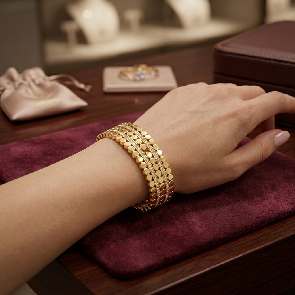 Aura Layered Dot Gold Bangle