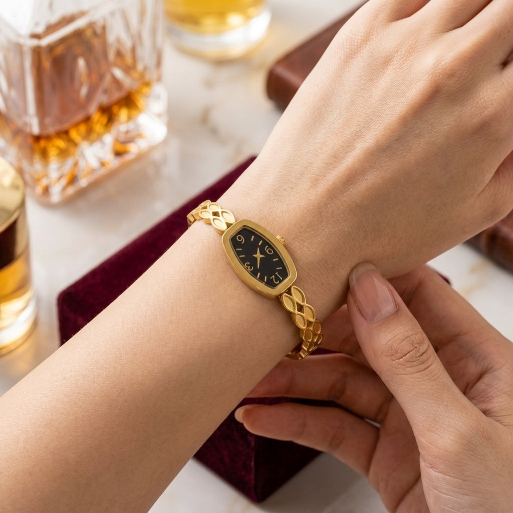 Vintage Gold Oval Watch Bangle