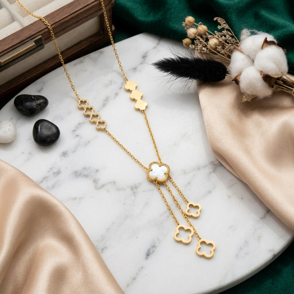 Golden Clover Cascade Necklace