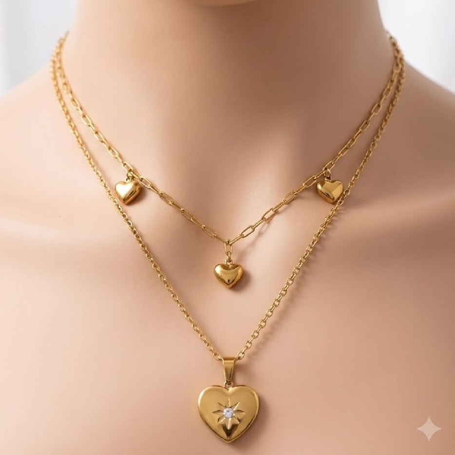 Layered Star Heart Necklace Set