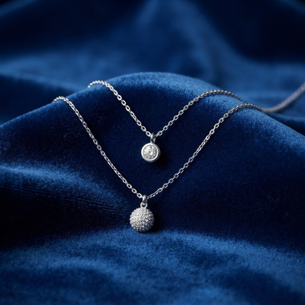 Solitaire & Pavé Ball Layered Necklace Set