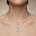 Silver Layered Solitaire & Family Circle Necklace Set