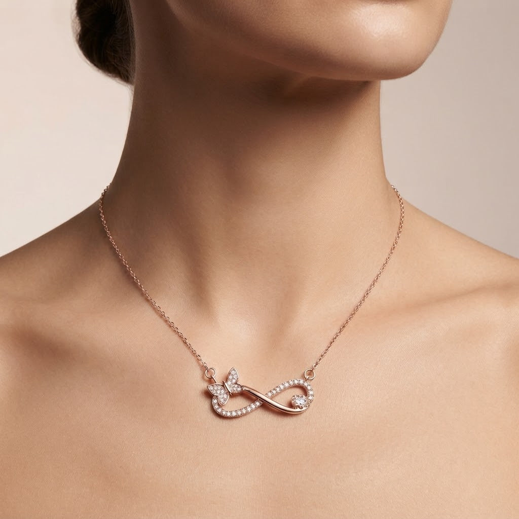 Rose Gold Infinity Butterfly Necklace