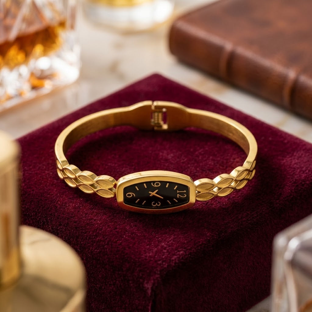 Vintage Gold Oval Watch Bangle