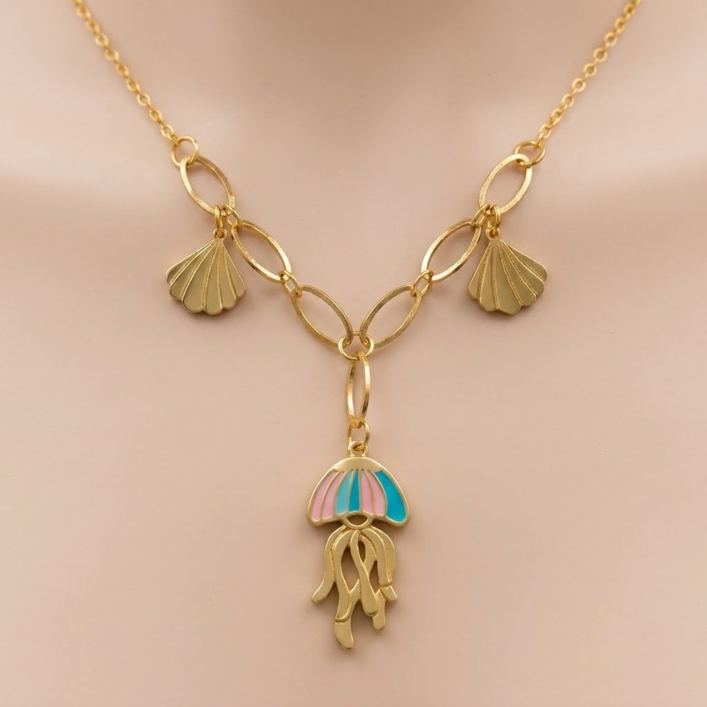 Golden Jellyfish & Seashell Necklace